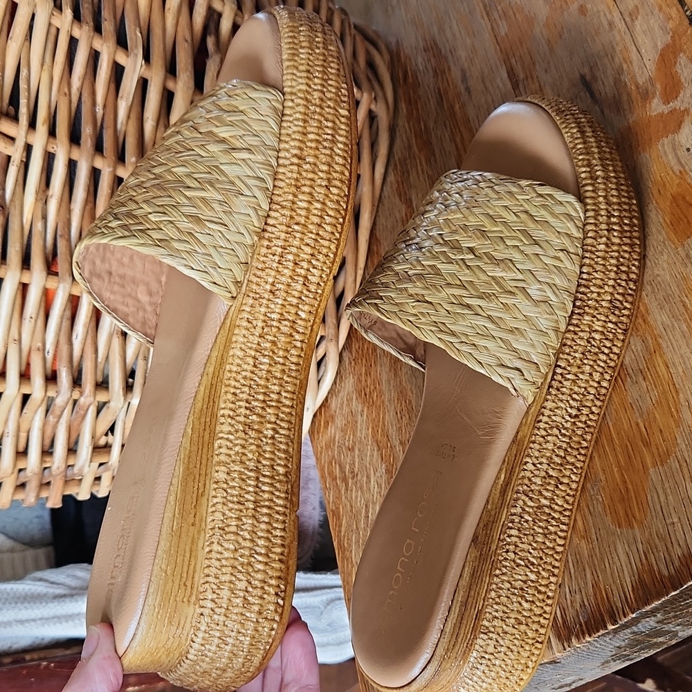 Simona‎ Rossi Open Toe Platform Sandals Woven Slides Size 9 / 40 Boho - Picture 6 of 11